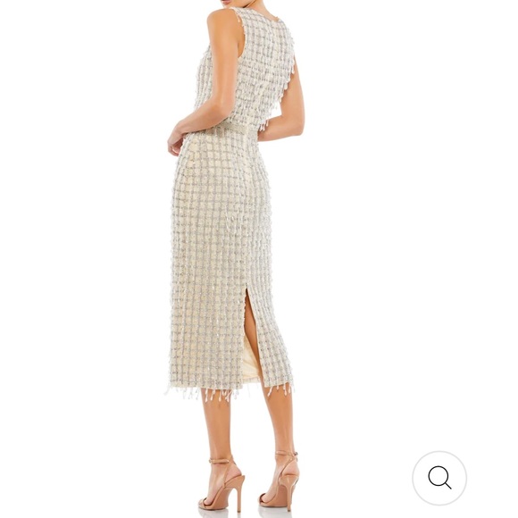 Mac Duggal NWT Sleeveless High Neck Beaded Midi Sheath 8 Nude Ivory Dress New - Picture 3 of 11